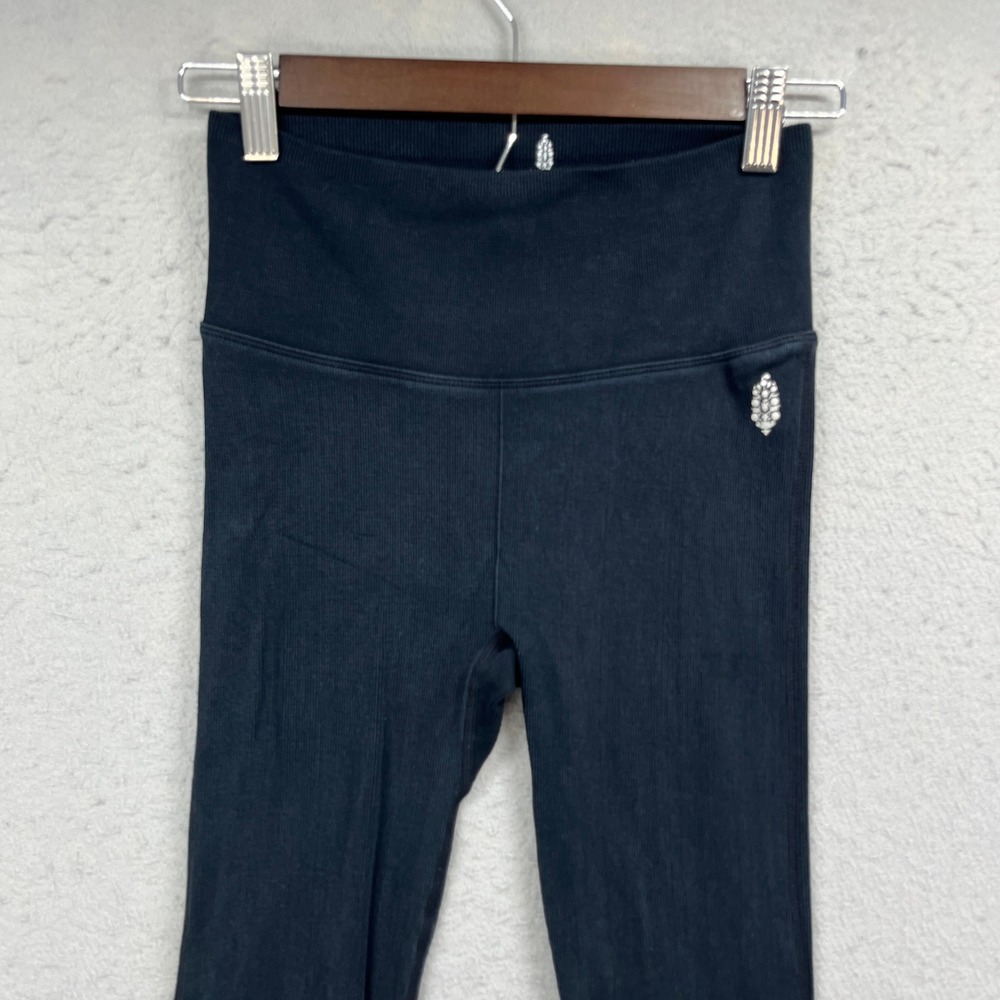 Free People Movement Penny Pull On Flare Pants Women XS/S Black Ribbed Yoga Boho - Picture 2 of 12